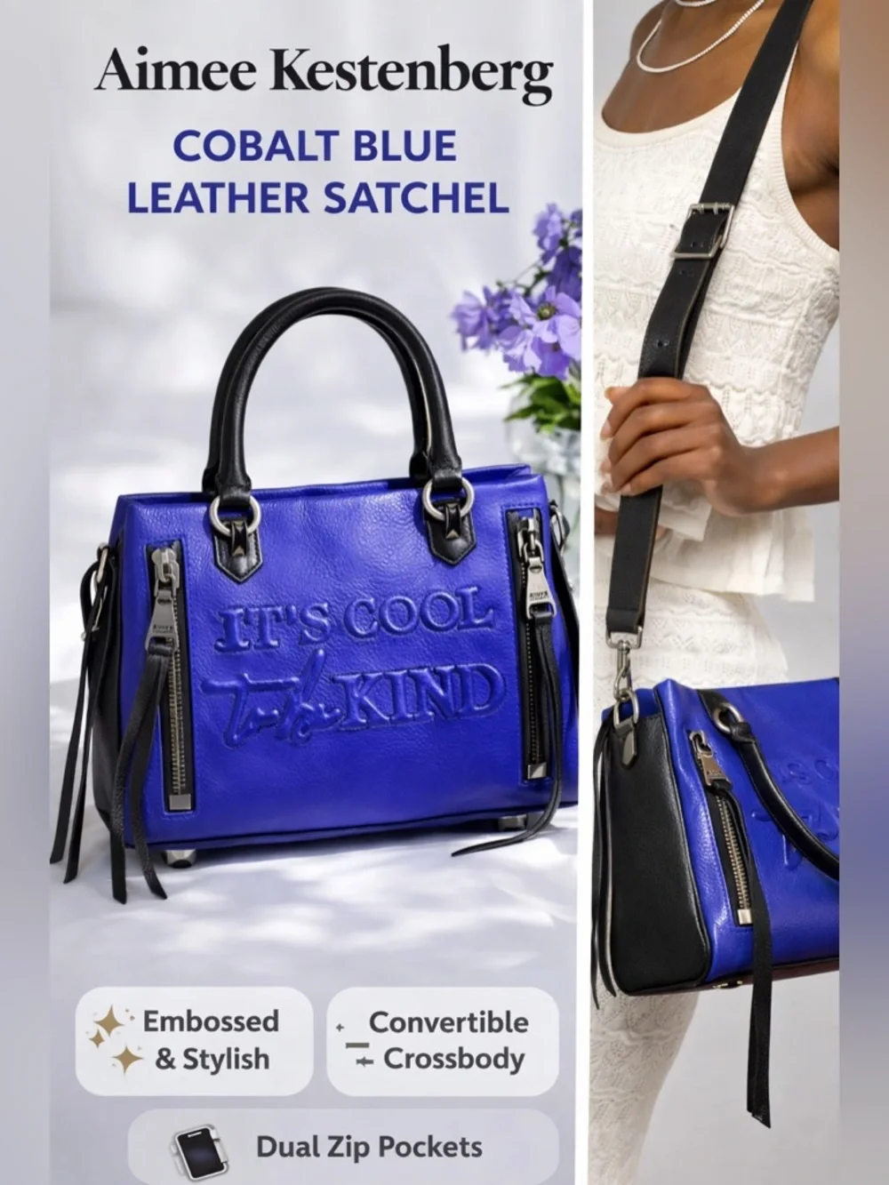 Aimee KESTENBERG Cool One-of-a-Kind Cobalt Leather Satchel NWT
